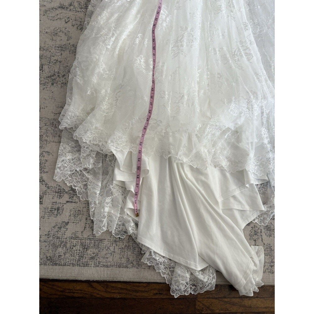 Lulu's Ivory Off-the-Shoulder Lace Bridal Gown with Lace-Up Back - Picture 6 of 8